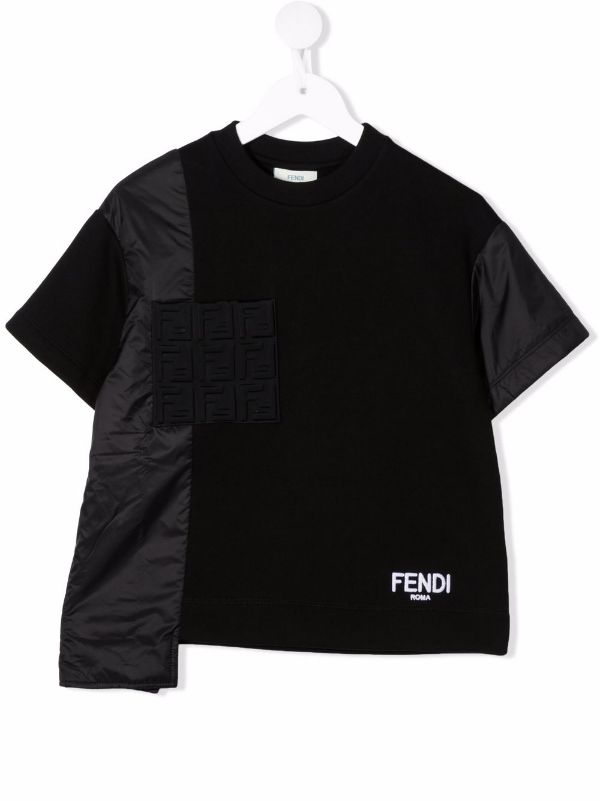 FENDI KIDS Asymmetric Panelled T-shirt Black - MAISONDEFASHION.COM