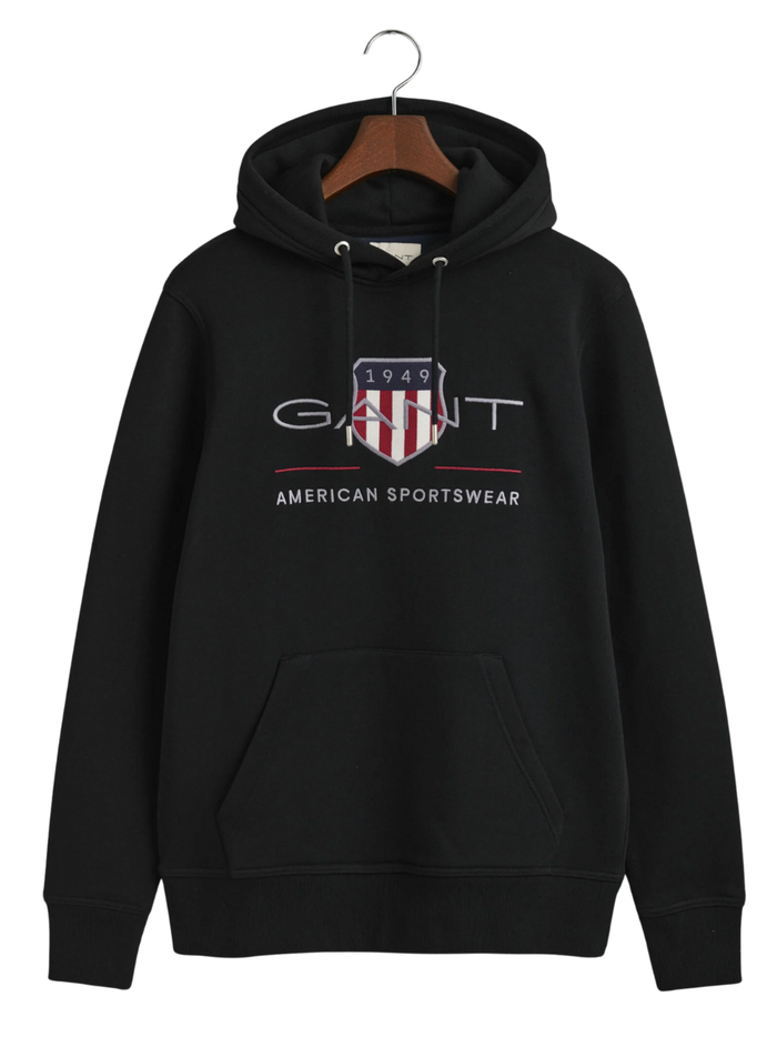 GANT Archive Shield Hoodie Black - MAISONDEFASHION.COM
