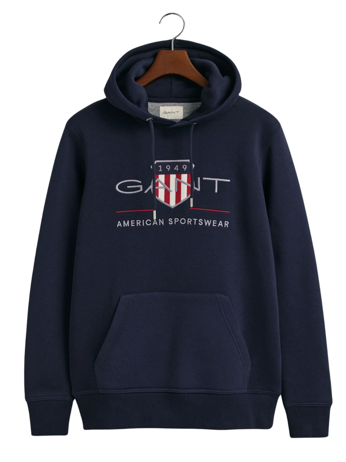 GANT Archive Shield Hoodie Evening Blue - MAISONDEFASHION.COM