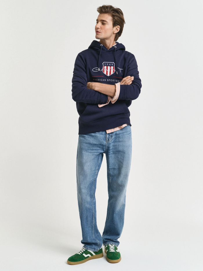 GANT Archive Shield Hoodie Evening Blue - MAISONDEFASHION.COM