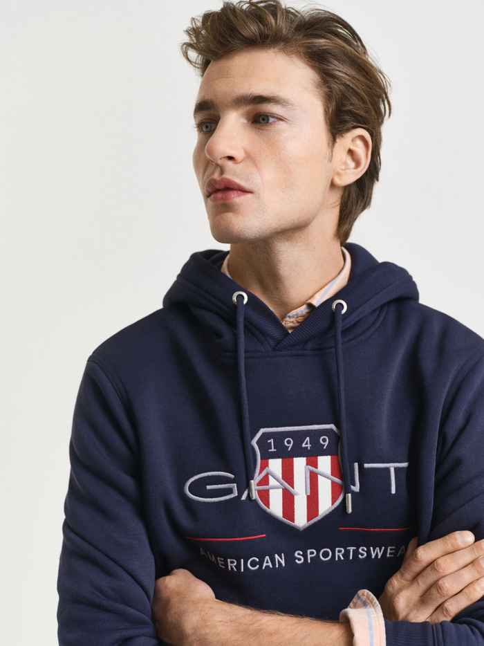 GANT Archive Shield Hoodie Evening Blue - MAISONDEFASHION.COM