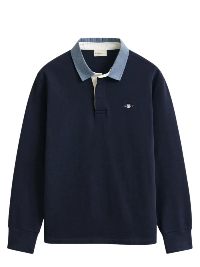GANT Chambray Collar Heavy Rugger Evening Blue - MAISONDEFASHION.COM