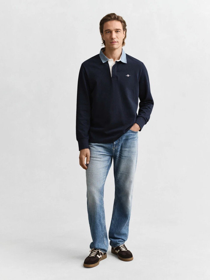 GANT Chambray Collar Heavy Rugger Evening Blue - MAISONDEFASHION.COM