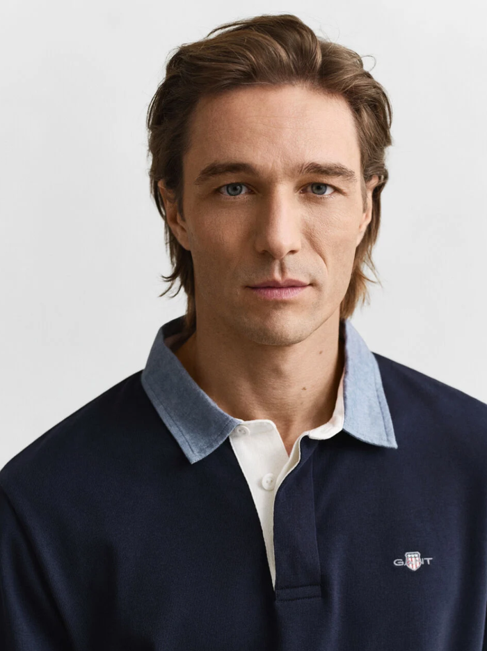 GANT Chambray Collar Heavy Rugger Evening Blue - MAISONDEFASHION.COM