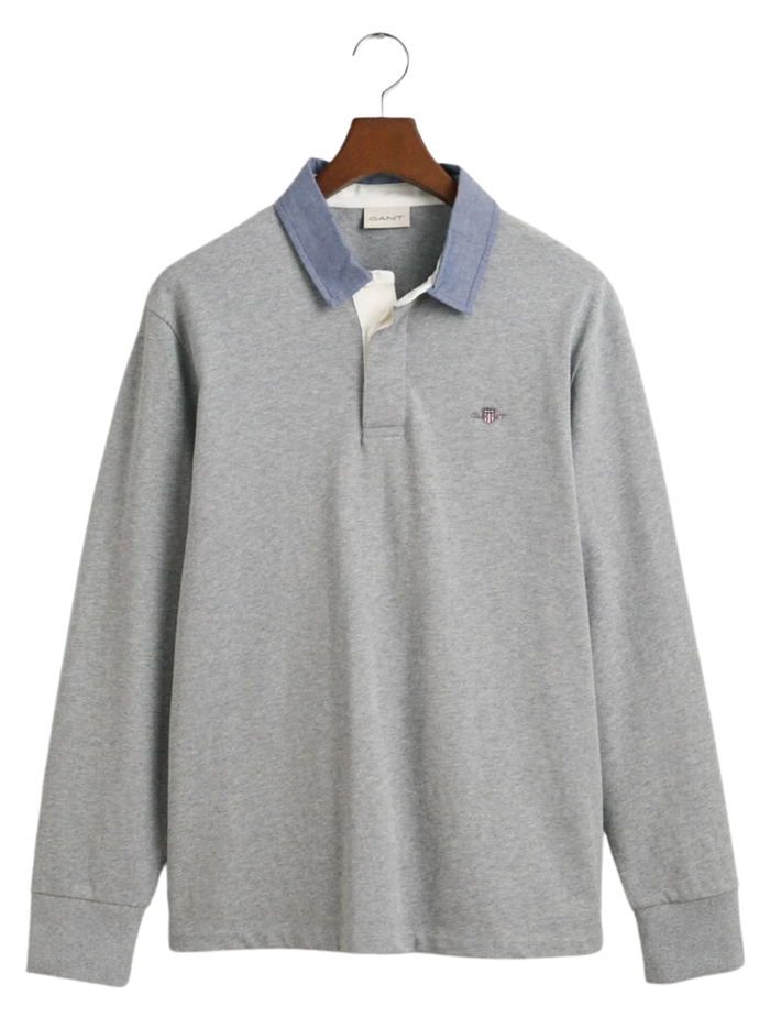 GANT Chambray Collar Heavy Rugger Grey Melange - MAISONDEFASHION.COM
