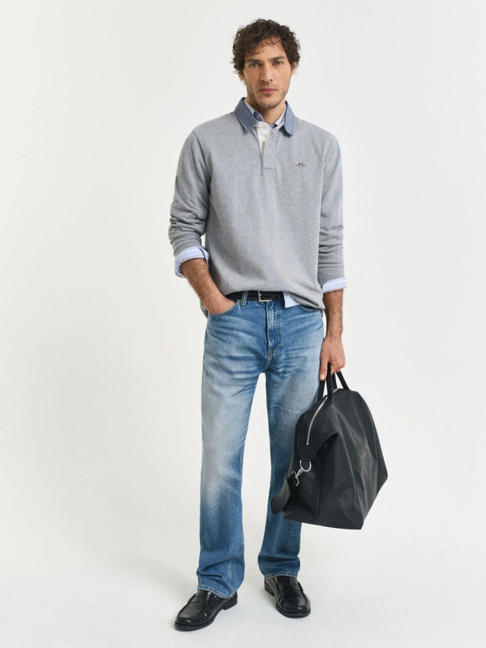GANT Chambray Collar Heavy Rugger Grey Melange - MAISONDEFASHION.COM