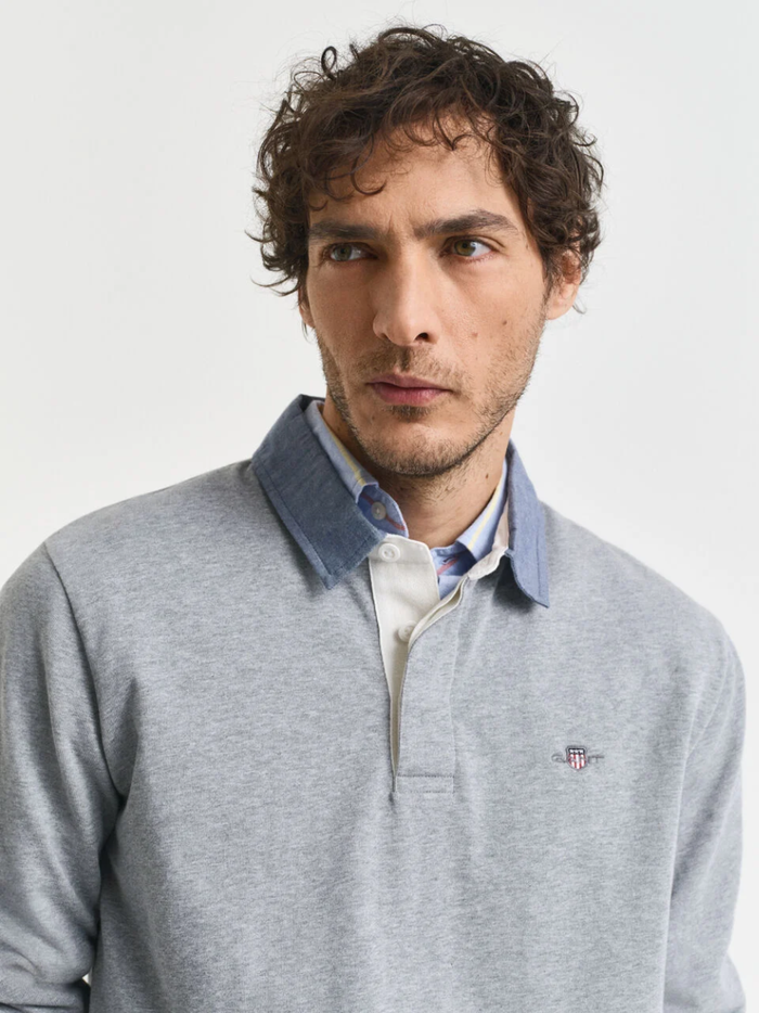 GANT Chambray Collar Heavy Rugger Grey Melange - MAISONDEFASHION.COM