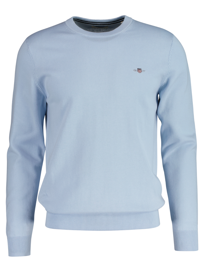 GANT Classic Cotton Crew Neck Sweater Fresh Blue - MAISONDEFASHION.COM