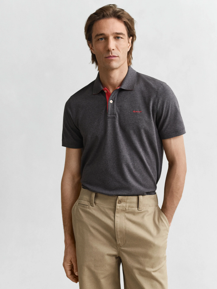 GANT Contrast Piqué Polo Shirt Antracit Melange - MAISONDEFASHION.COM
