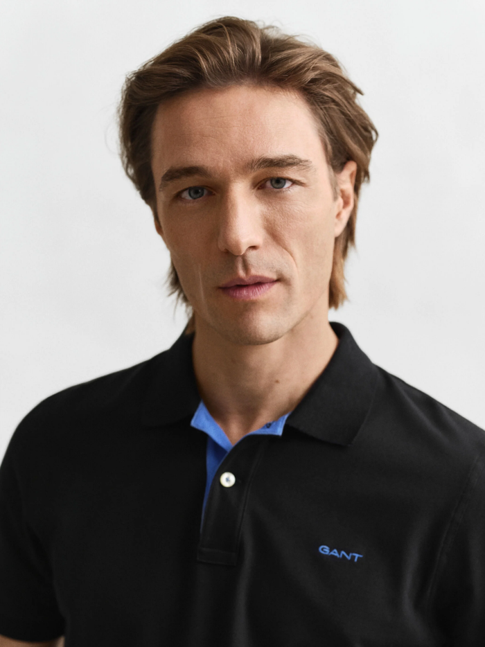 GANT Contrast Piqué Polo Shirt Black - MAISONDEFASHION.COM
