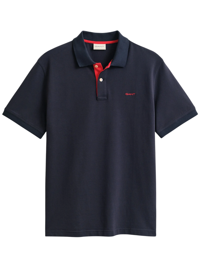 GANT Contrast Piqué Polo Shirt Evening Blue - MAISONDEFASHION.COM