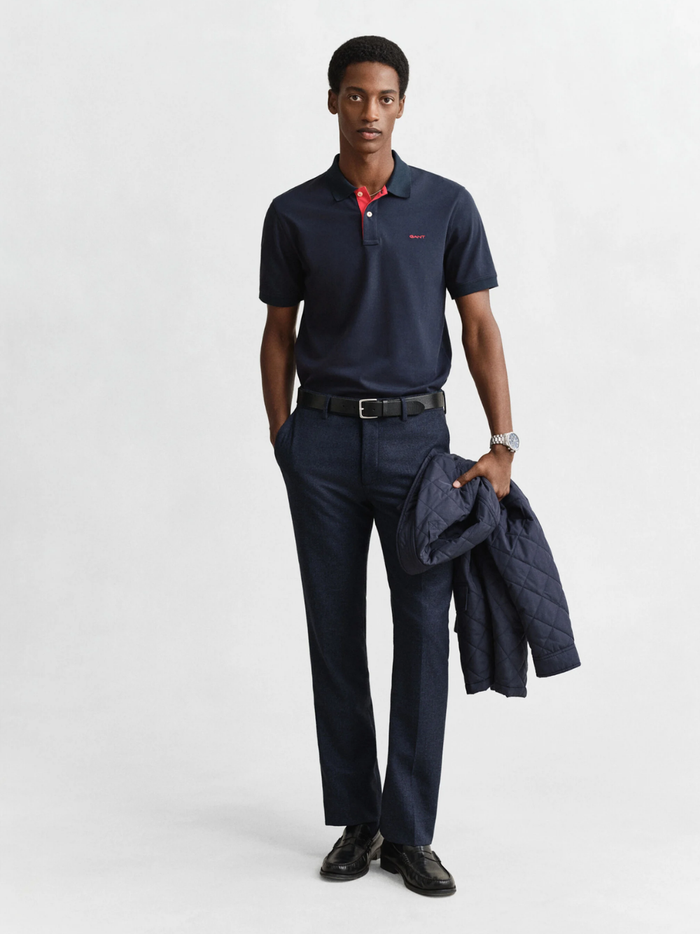 GANT Contrast Piqué Polo Shirt Evening Blue - MAISONDEFASHION.COM