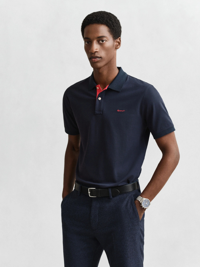 GANT Contrast Piqué Polo Shirt Evening Blue - MAISONDEFASHION.COM