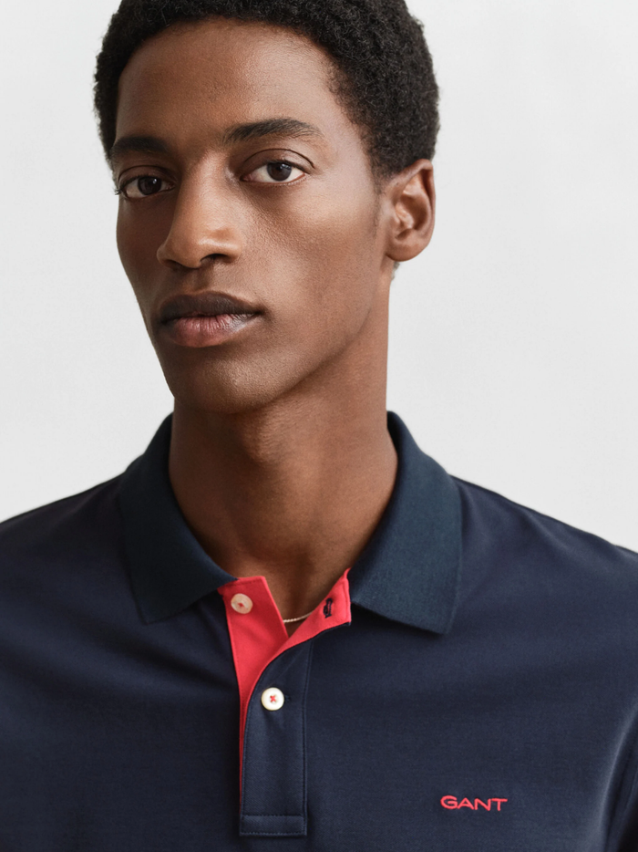 GANT Contrast Piqué Polo Shirt Evening Blue - MAISONDEFASHION.COM