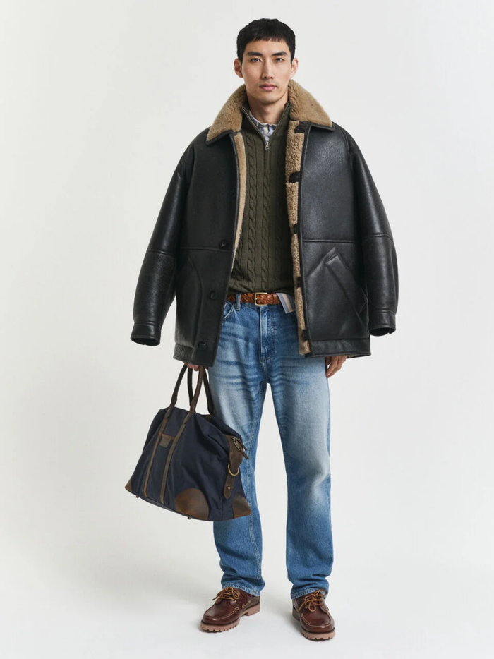 GANT Cotton Cable Knit Half-Zip Sweater Khaki Green Melange - MAISONDEFASHION.COM
