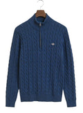 GANT Cotton Cable Knit Half-Zip Sweater Rich Navy - MAISONDEFASHION.COM