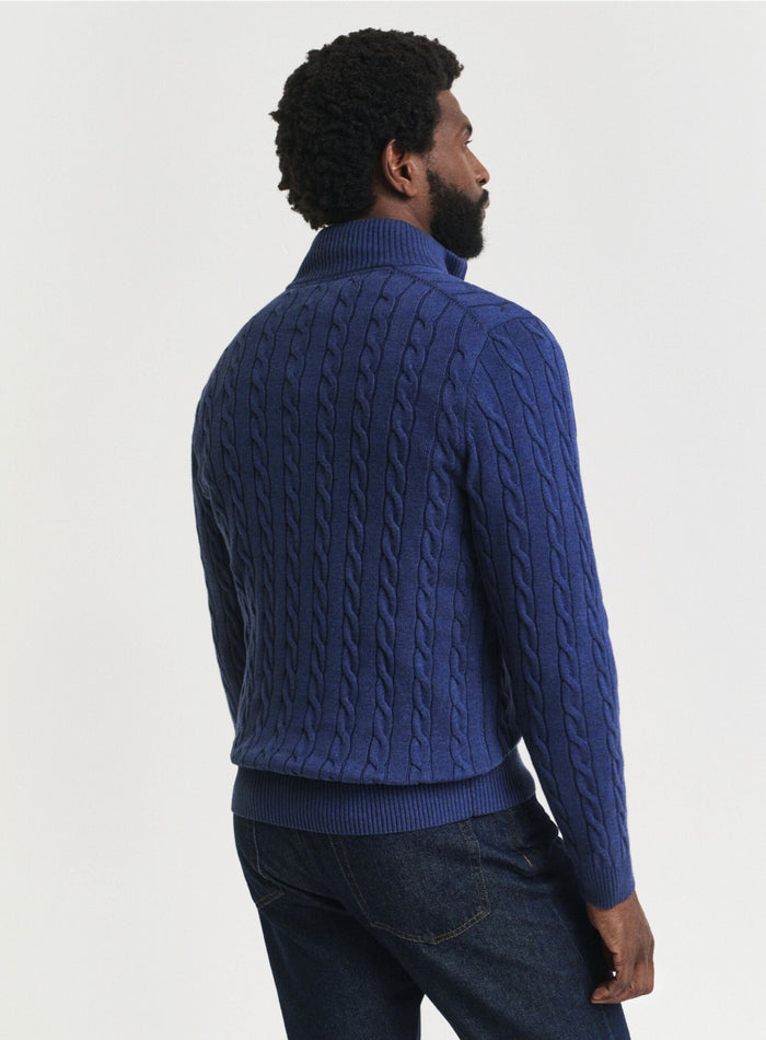 GANT Cotton Cable Knit Half-Zip Sweater Rich Navy - MAISONDEFASHION.COM