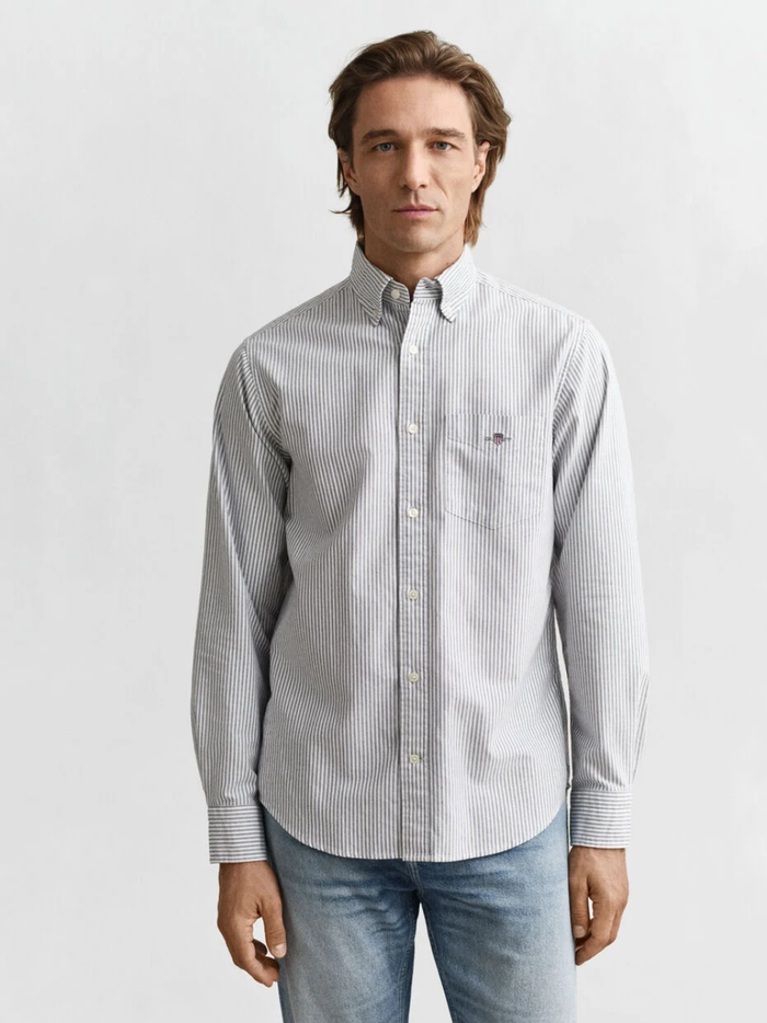 GANT Regular Fit Banker Stripe Classic Oxford Shirt Persian Blue - MAISONDEFASHION.COM