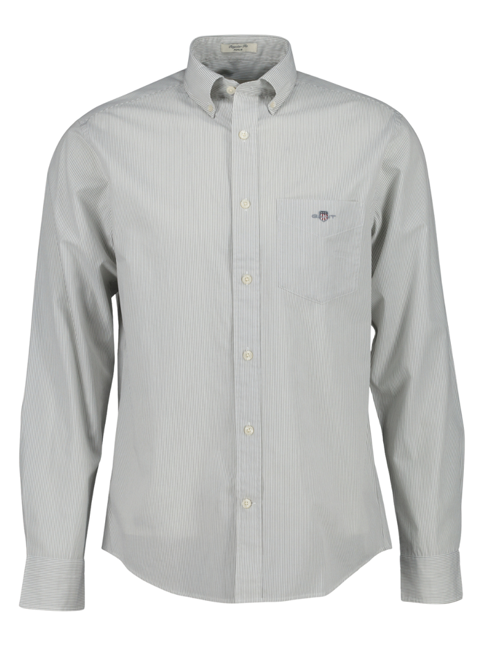 GANT Regular Fit Classic Banker Stripe Poplin Shirt Pewter Grey - MAISONDEFASHION.COM