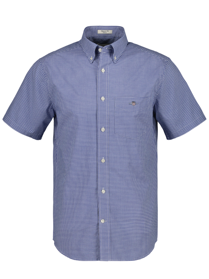 GANT Regular Fit Classic Gingham Poplin Short Sleeve Shirt College Blue - MAISONDEFASHION.COM