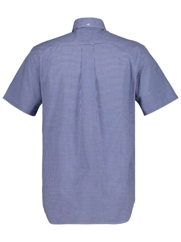 GANT Regular Fit Classic Gingham Poplin Short Sleeve Shirt College Blue - MAISONDEFASHION.COM