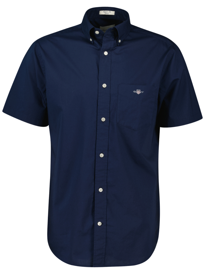 GANT Regular Fit Classic Short Sleeve Poplin Shirt Marine - MAISONDEFASHION.COM