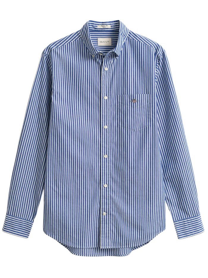 GANT Regular Fit Classic Striped Poplin Shirt College Blue - MAISONDEFASHION.COM