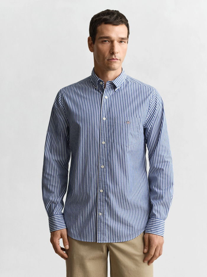GANT Regular Fit Classic Striped Poplin Shirt College Blue - MAISONDEFASHION.COM