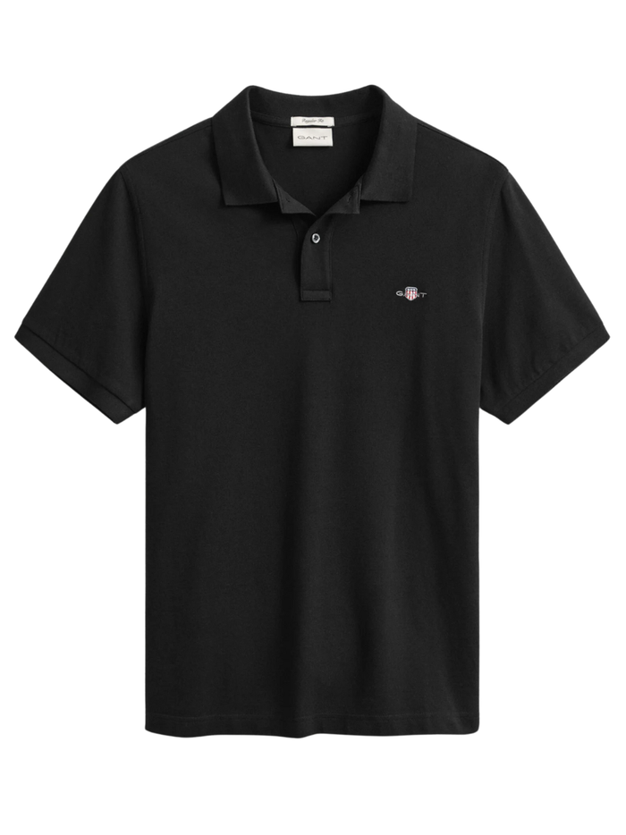 GANT Regular Fit Shield Piqué Polo Shirt Black - MAISONDEFASHION.COM