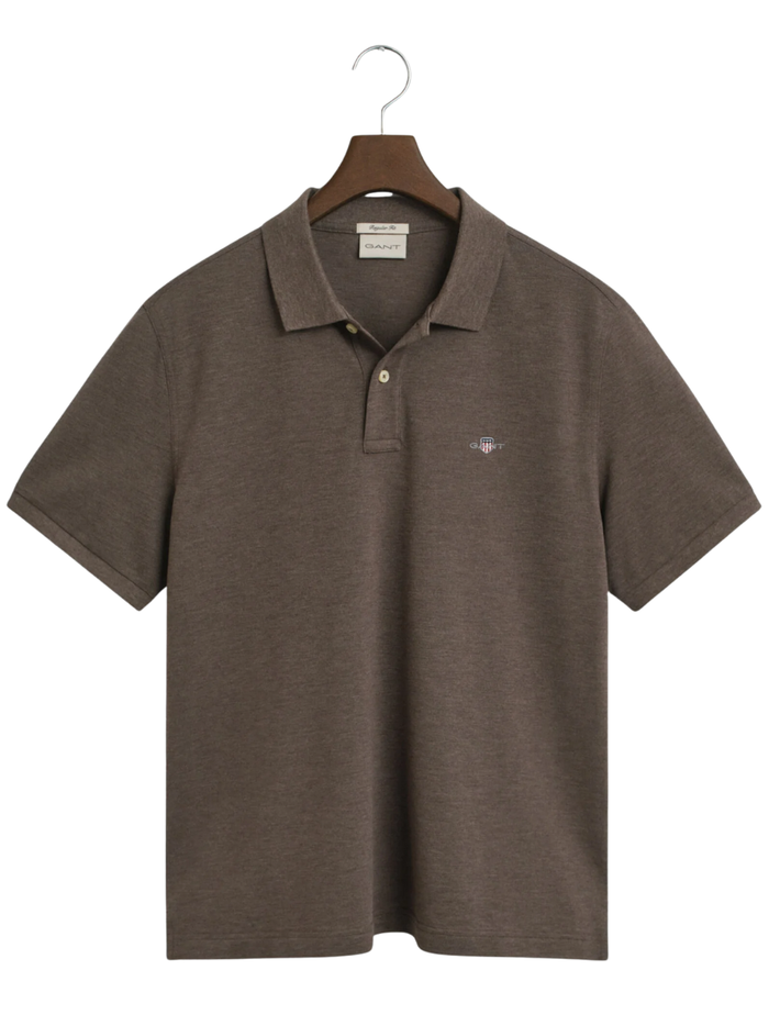 GANT Regular Fit Shield Piqué Polo Shirt Seawood Melange - MAISONDEFASHION.COM