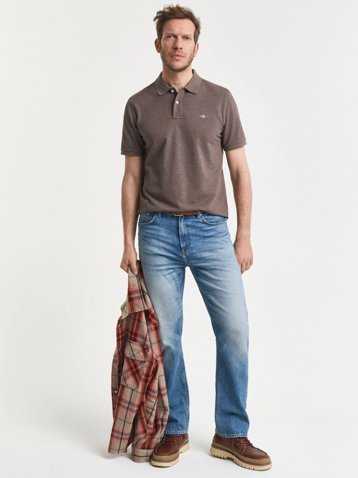 GANT Regular Fit Shield Piqué Polo Shirt Seawood Melange - MAISONDEFASHION.COM