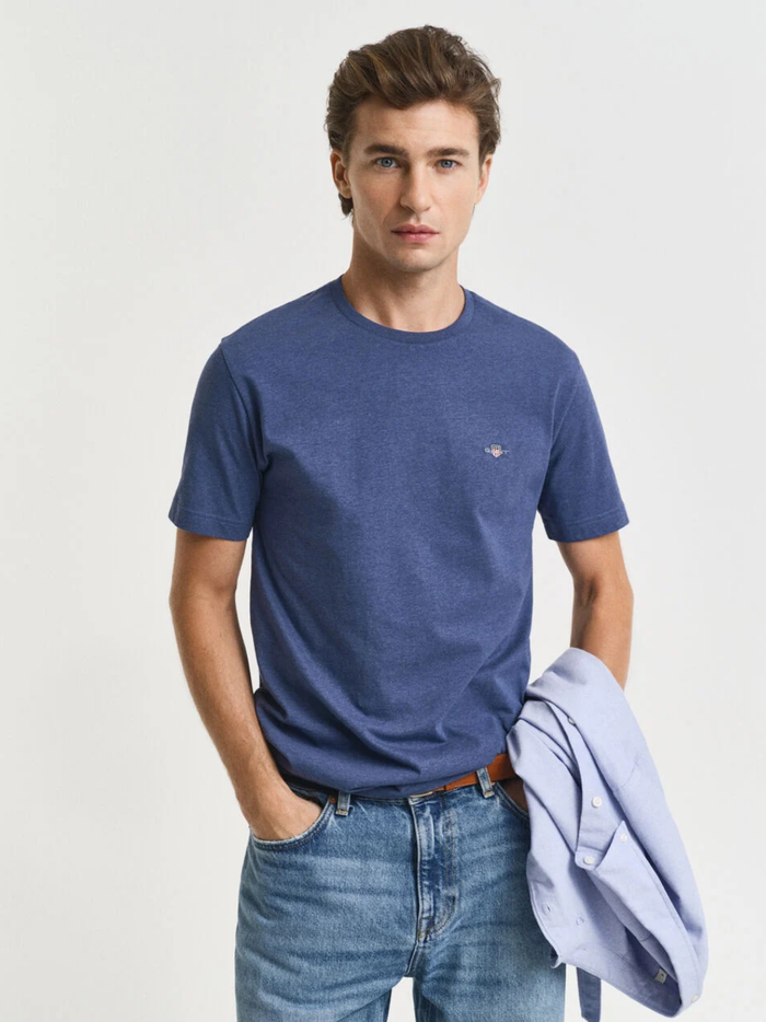 GANT Regular Fit Shield T-Shirt Dark Jeans Blue Melange - MAISONDEFASHION.COM