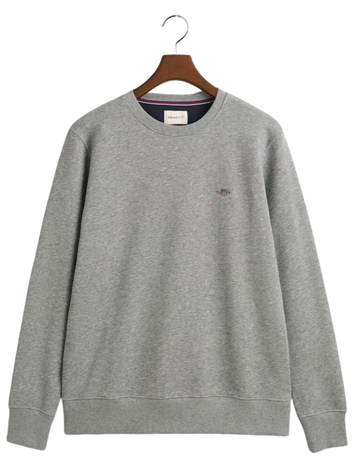 GANT Shield Crew Neck Sweatshirt Grey Melange - MAISONDEFASHION.COM