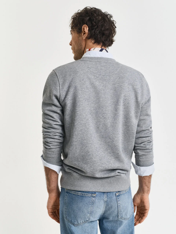 GANT Shield Crew Neck Sweatshirt Grey Melange - MAISONDEFASHION.COM