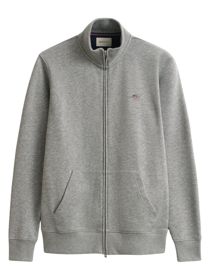 GANT Shield Zip Sweatshirt Grey Melange - MAISONDEFASHION.COM