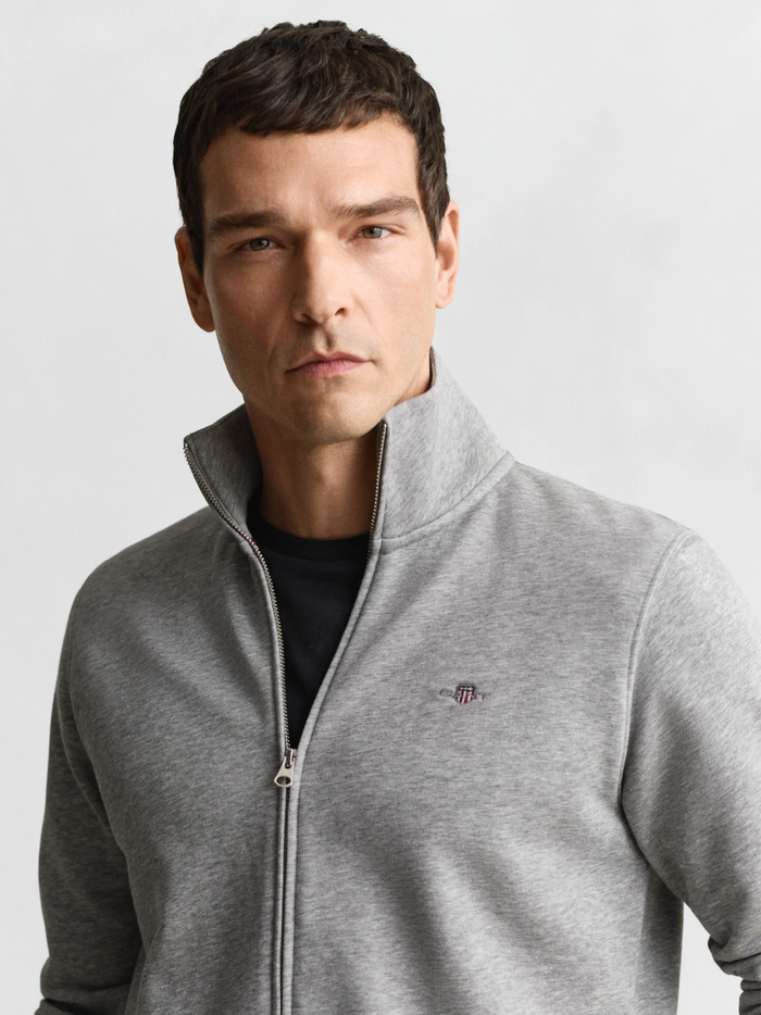GANT Shield Zip Sweatshirt Grey Melange - MAISONDEFASHION.COM