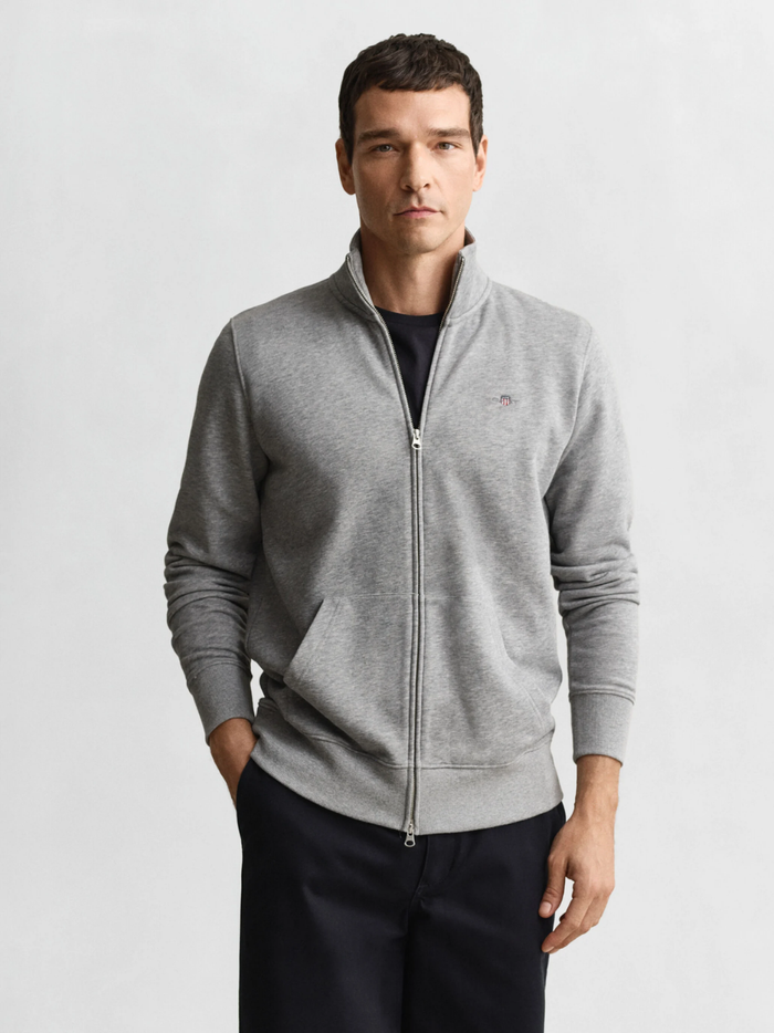 GANT Shield Zip Sweatshirt Grey Melange - MAISONDEFASHION.COM