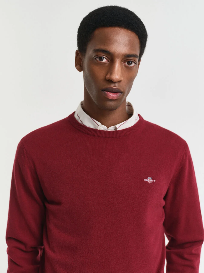 GANT Superfine Lambswool Crew Neck Sweater Plumped Red - MAISONDEFASHION.COM