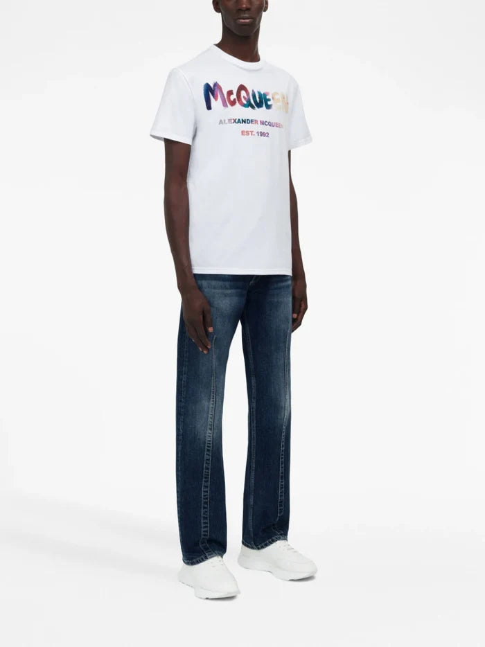 ALEXANDER MCQUEEN MEN Graffiti Logo Multi Print T-Shirt White - MAISONDEFASHION.COM