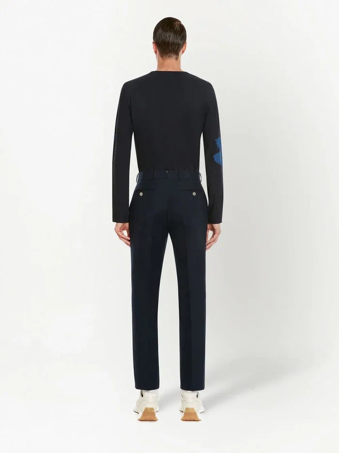 ALEXANDER MCQUEEN Graffiti Logo-Print Long Sleeve T-shirt Navy/Blue - MAISONDEFASHION.COM