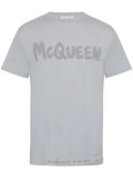 ALEXANDER MCQUEEN Graffiti Logo-Print T-shirt Dove Grey - MAISONDEFASHION.COM