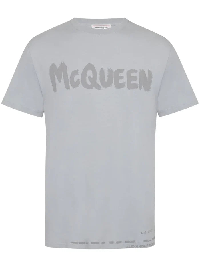 ALEXANDER MCQUEEN Graffiti Logo-Print T-shirt Dove Grey - MAISONDEFASHION.COM