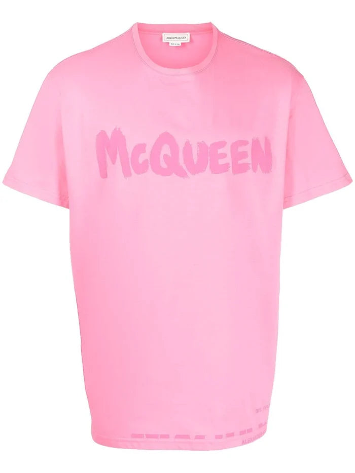 ALEXANDER MCQUEEN Graffiti Logo-Print T-shirt Pink - MAISONDEFASHION.COM