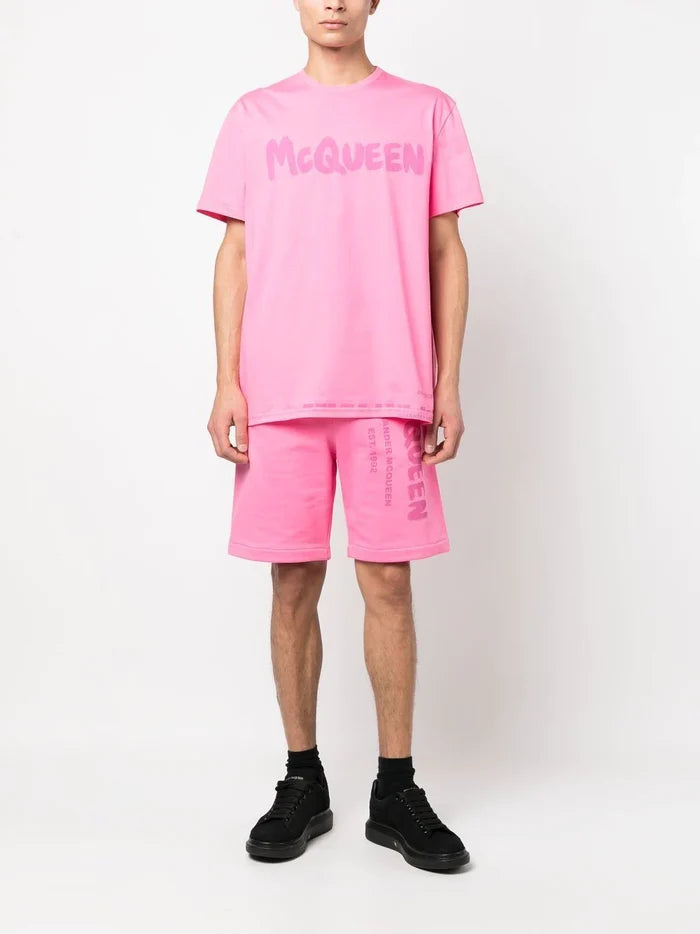ALEXANDER MCQUEEN Graffiti Logo-Print T-shirt Pink - MAISONDEFASHION.COM