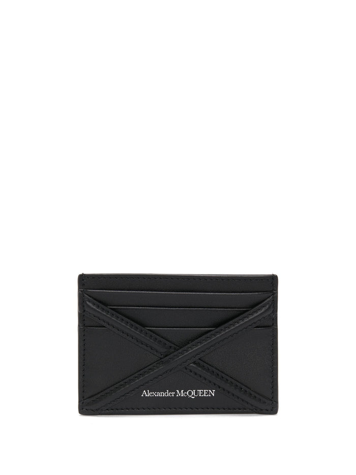 ALEXANDER MCQUEEN Harness Card Holder Calf Leather Black - MAISONDEFASHION.COM