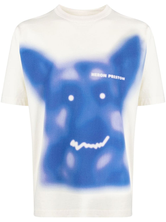HERON PRESTON Beware Of Dogs S/S T-shirt White/Blue - MAISONDEFASHION.COM