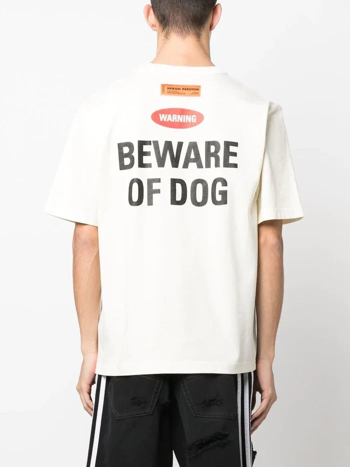 HERON PRESTON Beware Of Dogs S/S T-shirt White/Blue - MAISONDEFASHION.COM