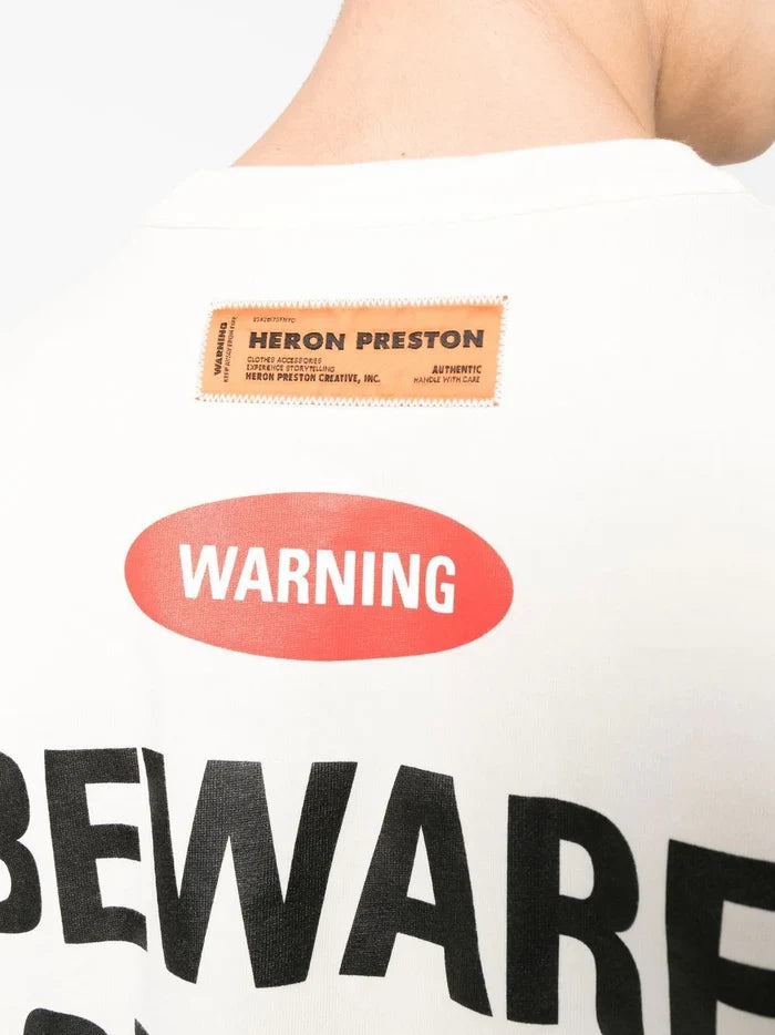 HERON PRESTON Beware Of Dogs S/S T-shirt White/Blue - MAISONDEFASHION.COM