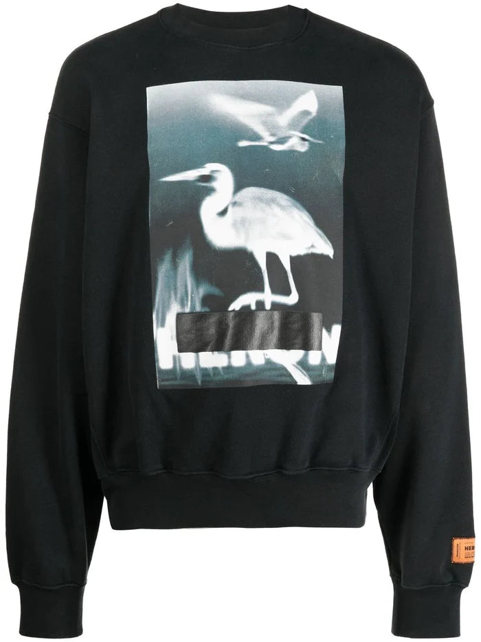 HERON PRESTON Censored Heron Crewneck Sweatshirt Black - MAISONDEFASHION.COM