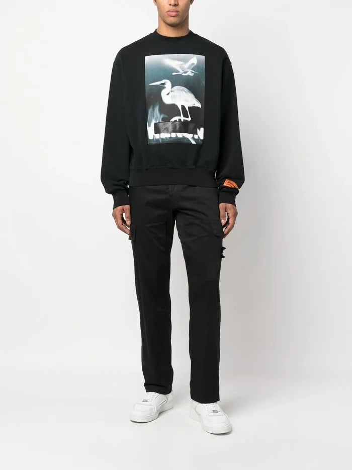 HERON PRESTON Censored Heron Crewneck Sweatshirt Black - MAISONDEFASHION.COM